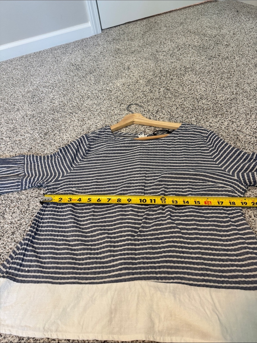 Striped Navy and White Boatneck Tunic with Ruffle Hem - Picture 7 of 8